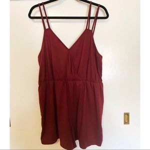 Burgundy Double Strap Short Romper SHEIN CURVE